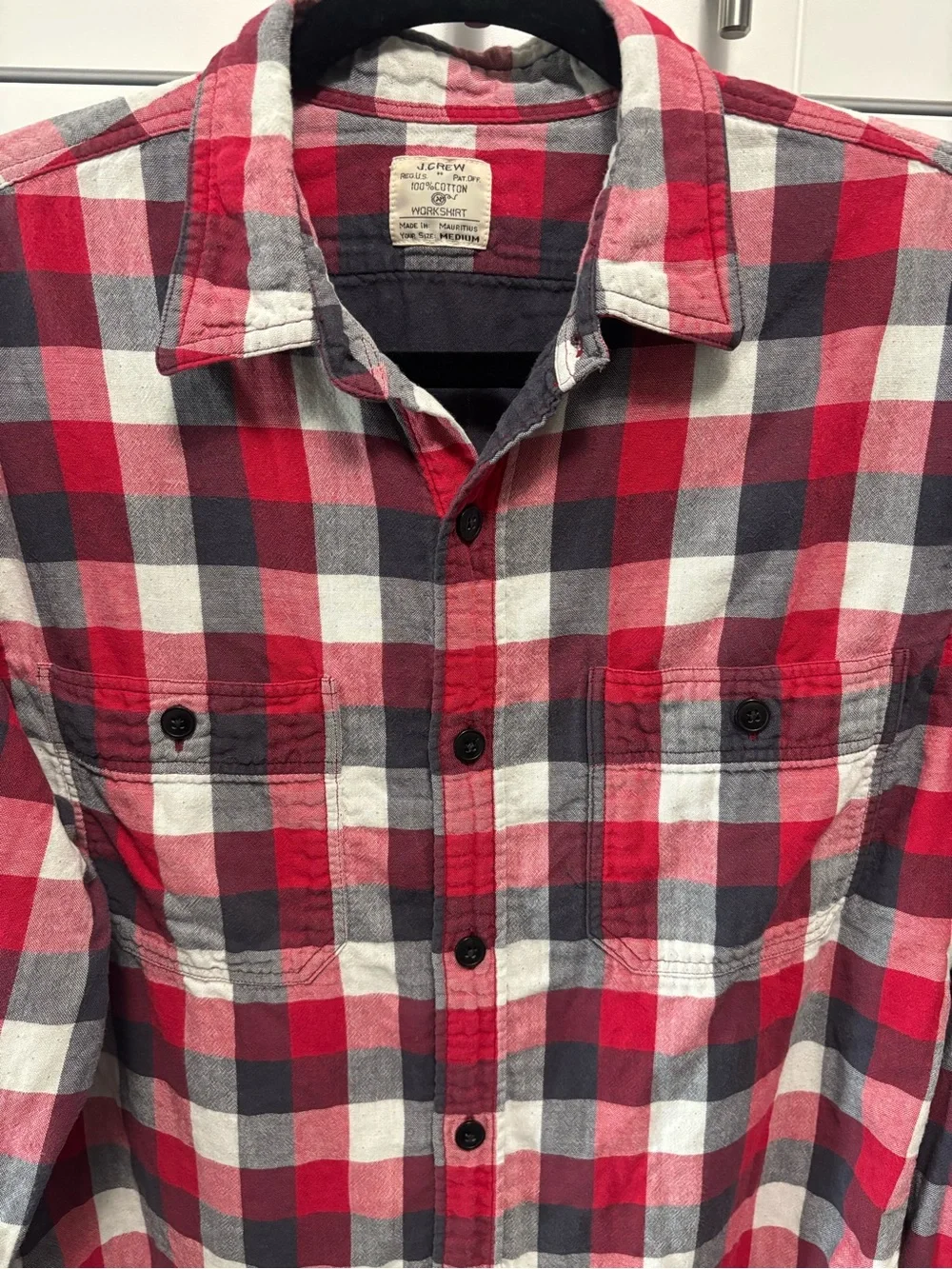 J. Crew Red Black White Plaid Long-Sleeve Button-Down Shirt